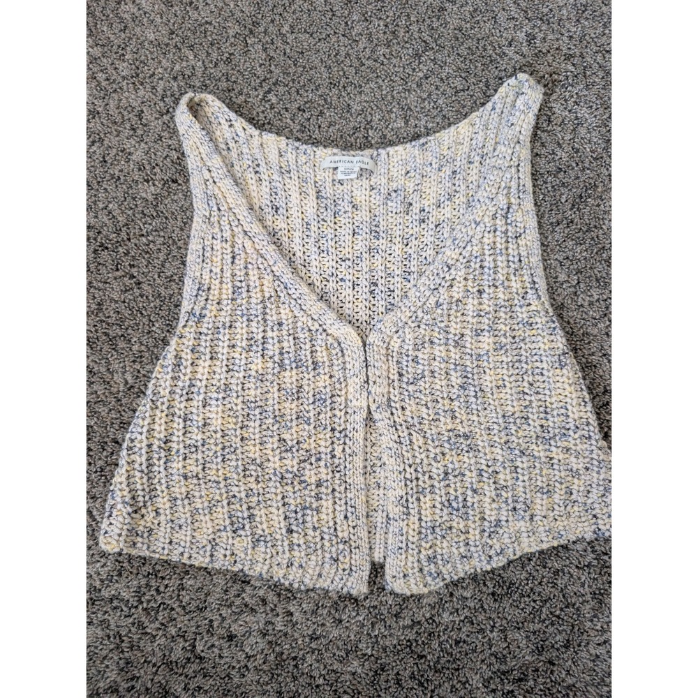 American Eagle Womens Chunky Space Dye Knit Cropped Sweater Vest Cream Blue S